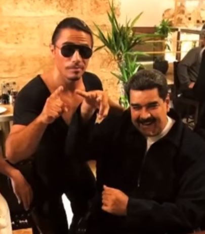 Maduro with the celebrity chef Salt Bae as he enjoyed a feast while his country starved in 2018