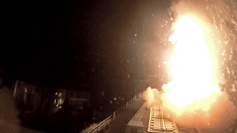 HMS Diamond shooting down an attack drone missile in December