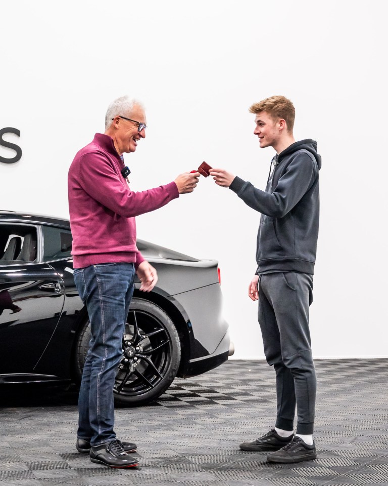 The moment Ian gets his hands on the key to his new Ferrari