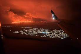 The night sky was lit up by the volcanic eruption