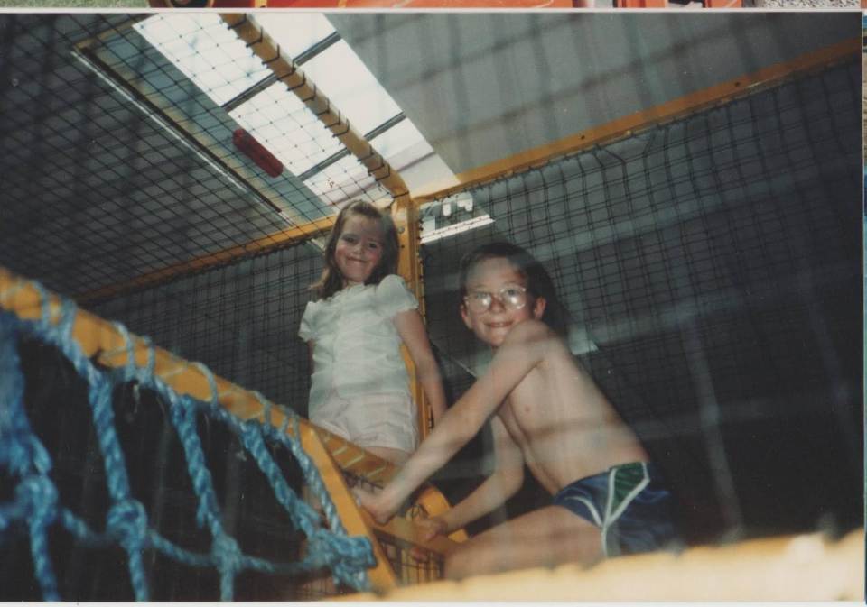 Catherine and her sibling exploring the Butlin's soft play as a child