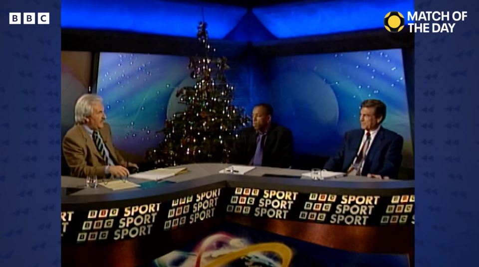 Ian with host Des Lynam and fellow pundit Trevor Brooking on his first Match of the Day appearance in 1997