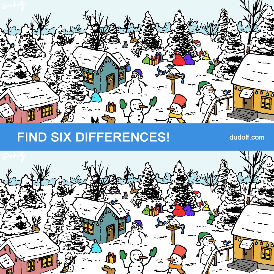 Can you spot the six differences between these two wintery images?