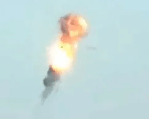 The KA-52 Alligator explodes into flames after the direct hit