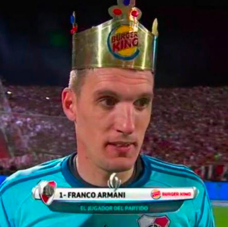 Franco Armani was left wearing a Burger King crown