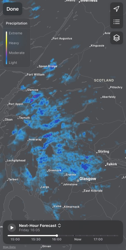 You can track the movements of precipitation on a timeline