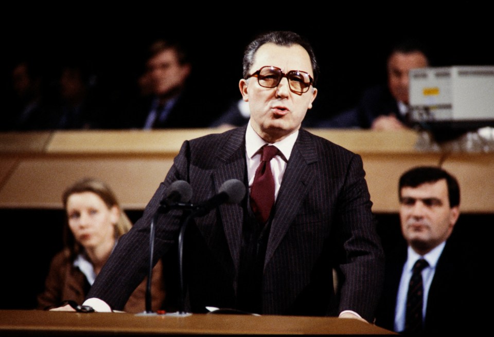 Delors, then the new President of the Commission of the European Communities, speaks for the first time, on January 14, 1985 to the European Parliament