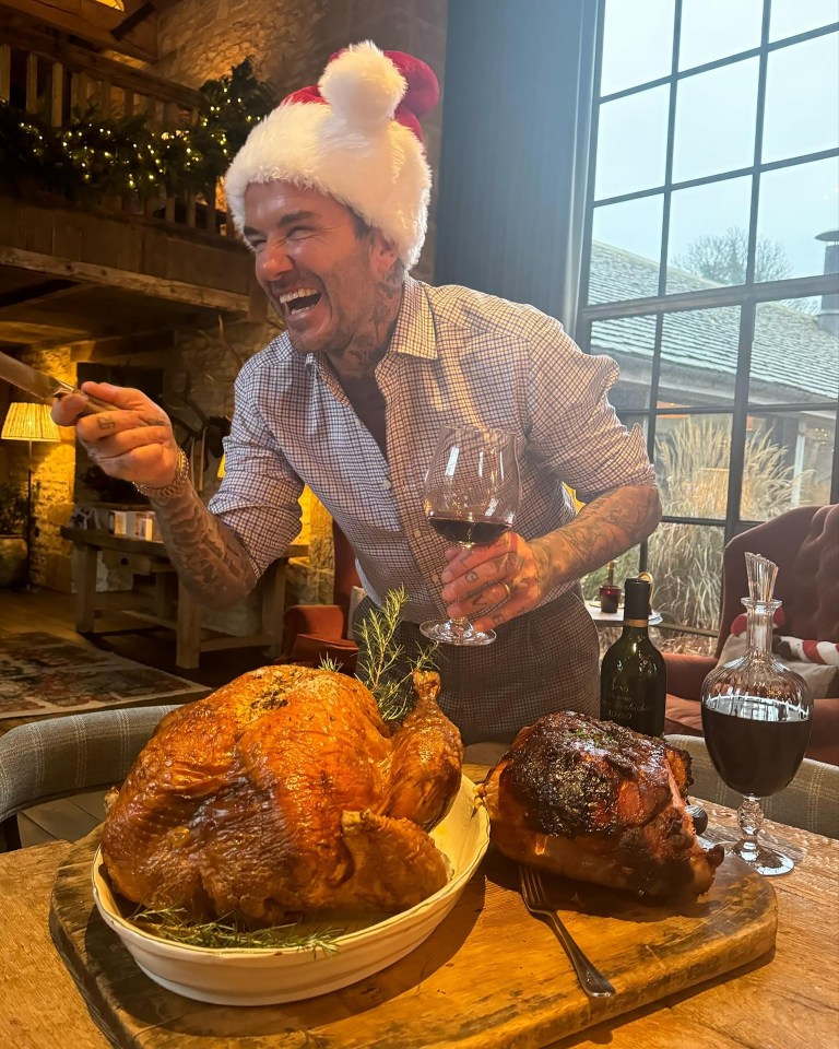 David Beckham chuckled as the Xmas Day celebrations got under way