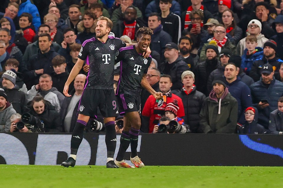 Kingsley Coman celebrates his Old Trafford winner alongside Harry Kane