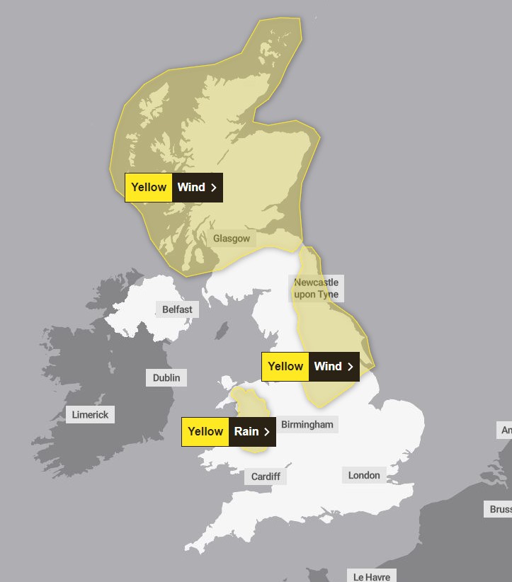 A number of warnings are also in place for Christmas Eve