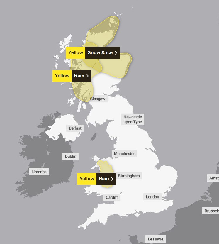 A number of yellow weather warnings are in place for parts of the country today