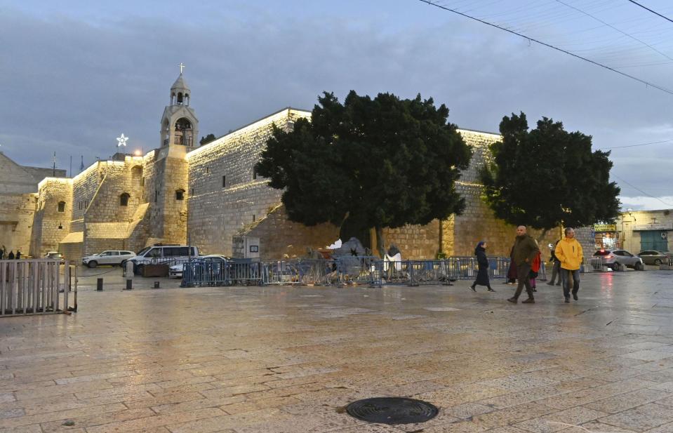 An empty Manger Square in Bethlehem, usually filled with tourists, Christian pilgrims and a huge Christmas tree