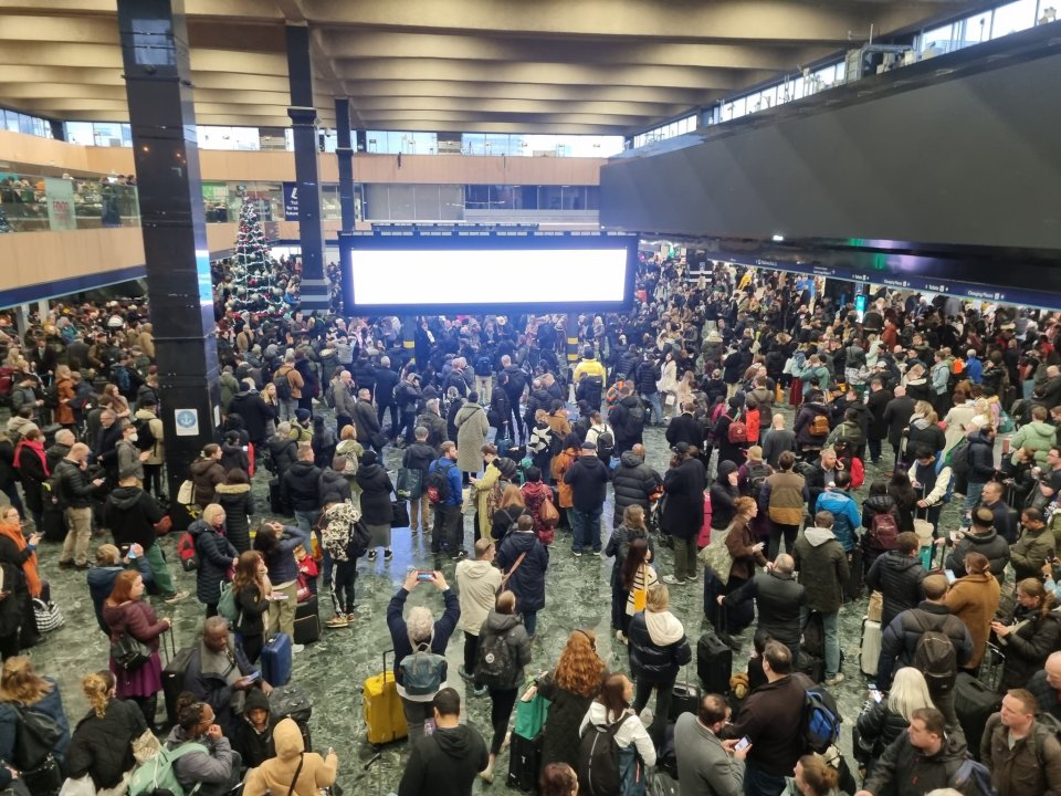 The packed concourse at London Euston, where all trains have been cancelled