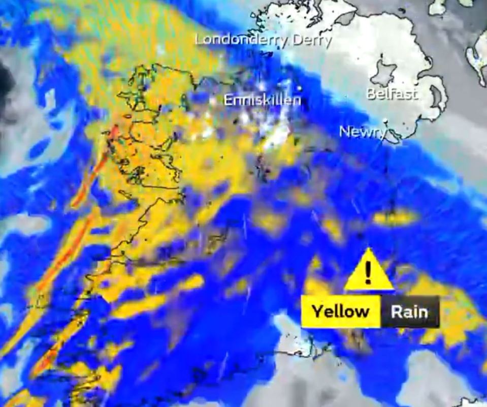 A large band of heavy rain is expected to move across Northern Ireland and Scotland this morning