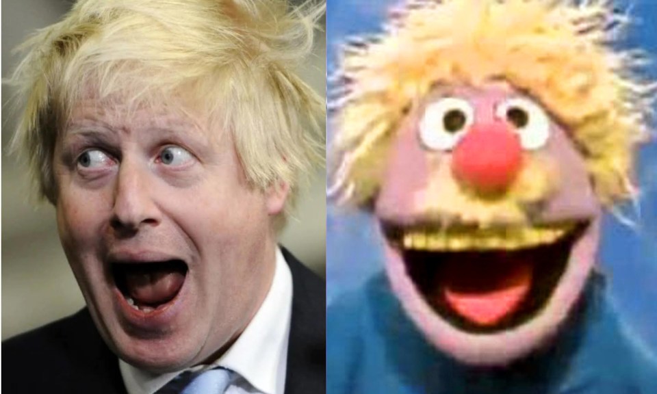 Boris Johnson and Harvey Kneeslapper from Sesame Street