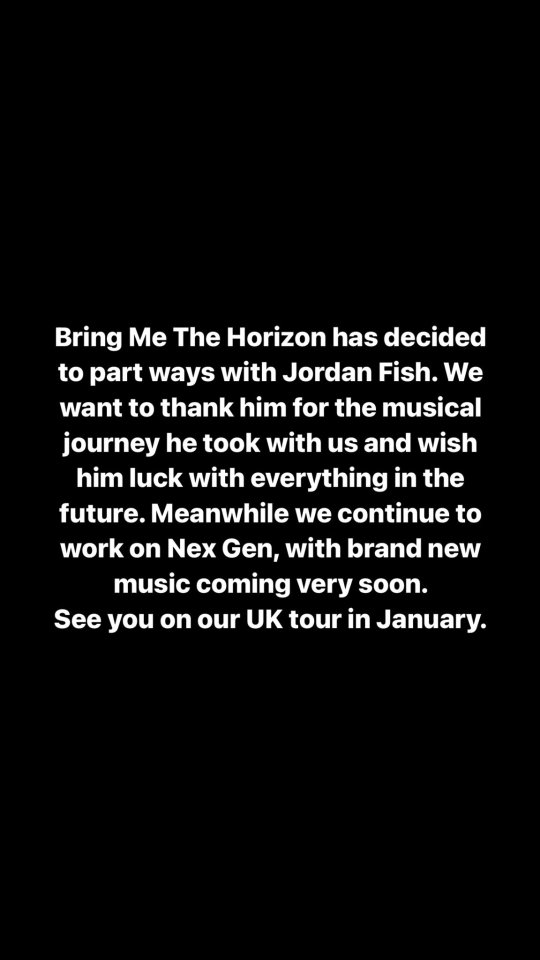 Bring Me The Horizon shared a statement on Instagram