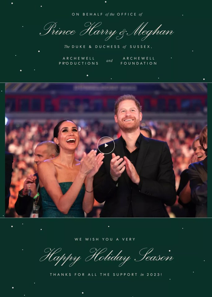 Prince Harry and Meghan Markle's 2023 holiday card.