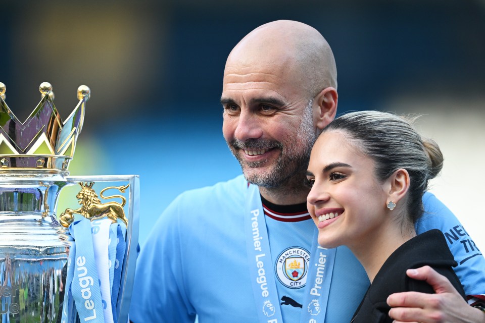 Pep Guardiola with daughter Maria after winning the league title