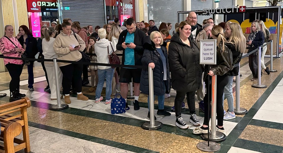 Hundreds queue at the Trafford Centre in Manchester as they wait for Lush cosmetics to throw open its doors for the Boxing Day sales