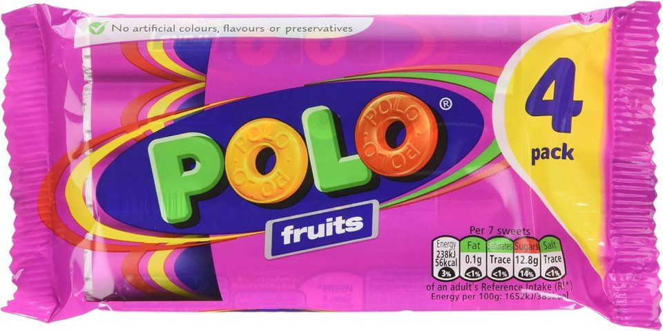 Four-pack of Polo Fruits candies.