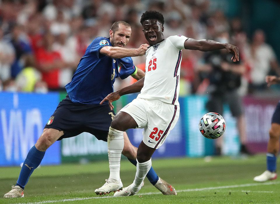 Bukayo Saka was in a menacing position when Giorgio Chiellini cynically hauled him back in Italy's Euro 2020 final success at Wembley