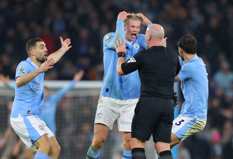 Erling Haaland was left fuming at Simon Hooper after Man City's 3-3 draw with Tottenham