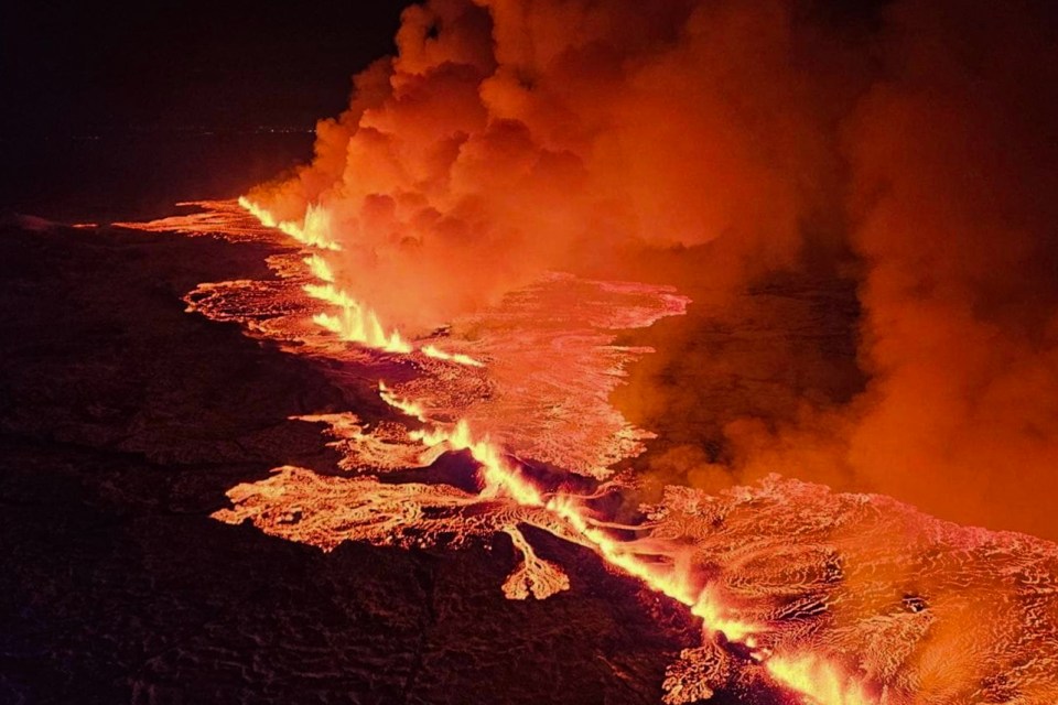 The volcano erupted on Monday evening, spewing lava and smoke hundreds of feet into the air