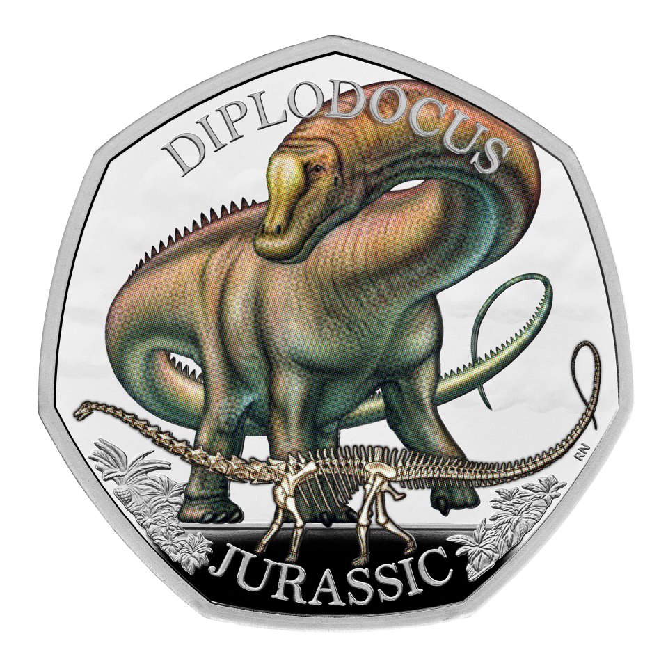 50p coins featuring tyrannosaurus, stegosaurus and diplodocus (above) start from £11