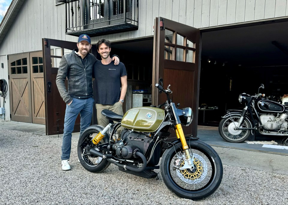 Ryan Reynolds proudly shows off his new custom Roughchild Bobber motorcycle