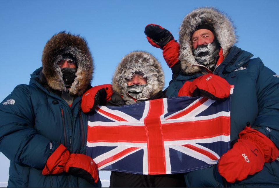 Sir Jim Ratcliffe conquered the North Pole with sons Sam Ratcliffe, left, and George Ratcliffe, centre