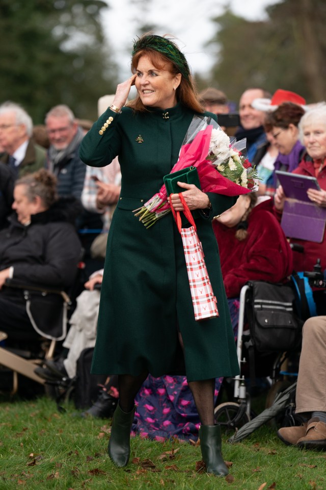 Sarah, Duchess of York, attending the Christmas Day morning church service