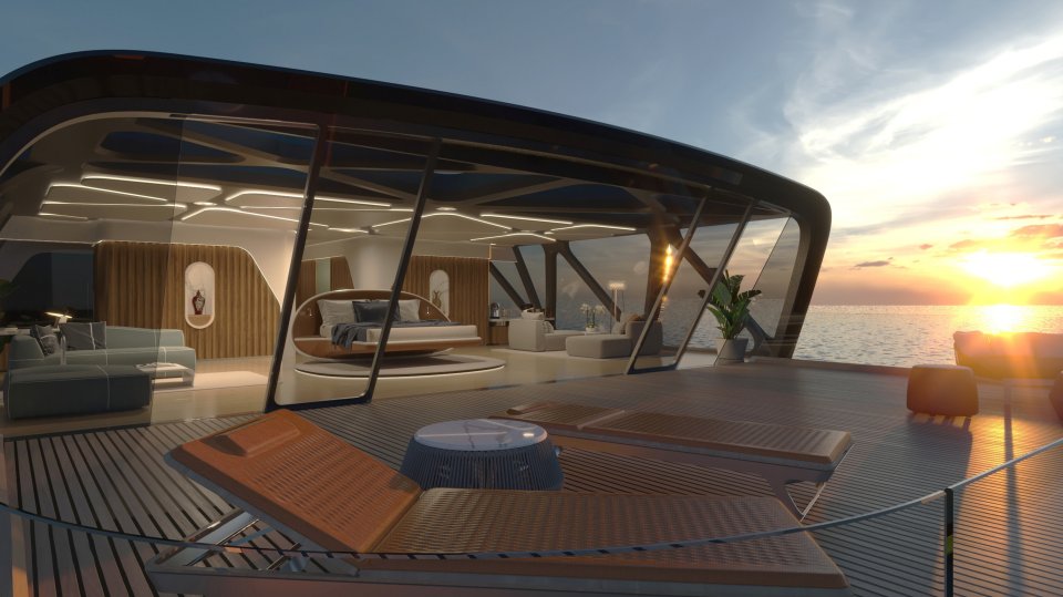 The ship would measure 290ft and would be spacious enough for a helipad, zen garden and beach club