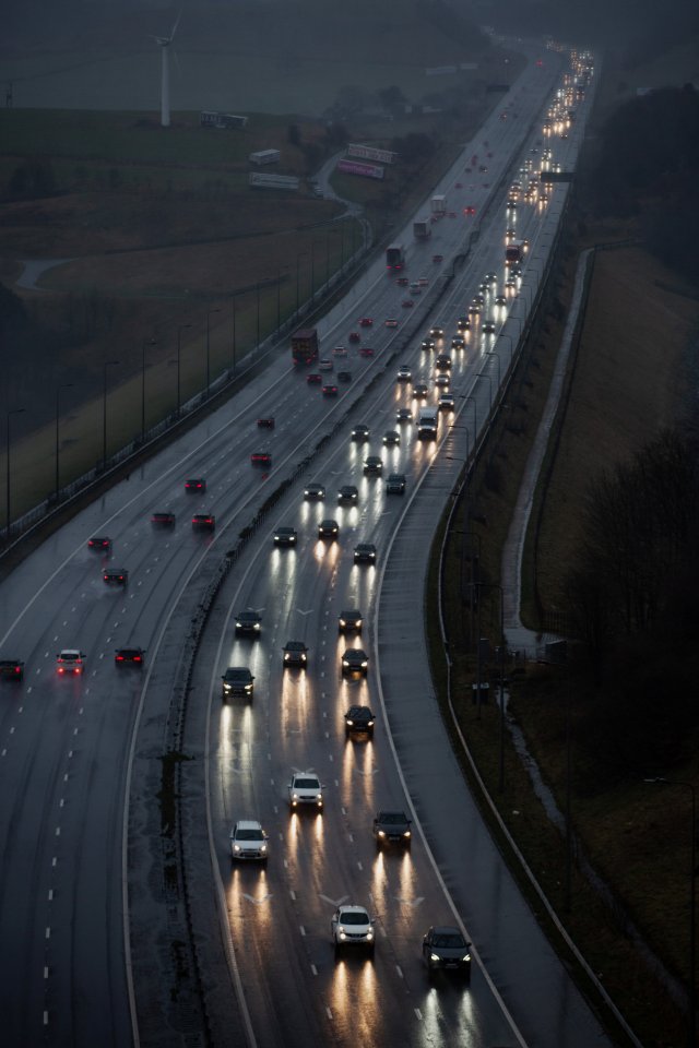 Motorists on the M62 near Manchester faced congestion as Britain's road network ground to a halt amid the storm