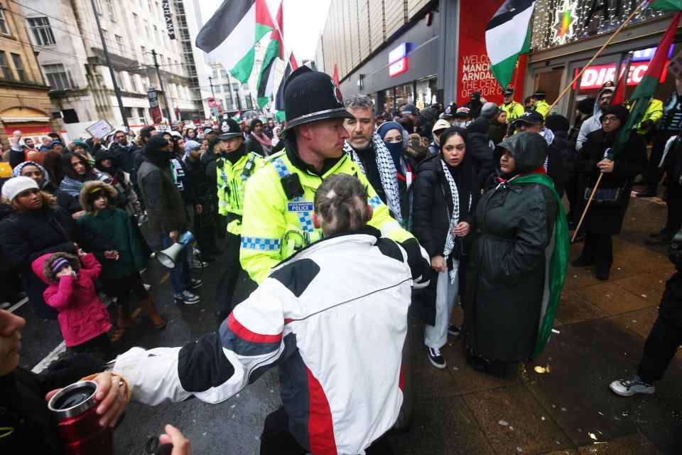 Tempers also flared outside Manchester Arndale in the centre of Manchester