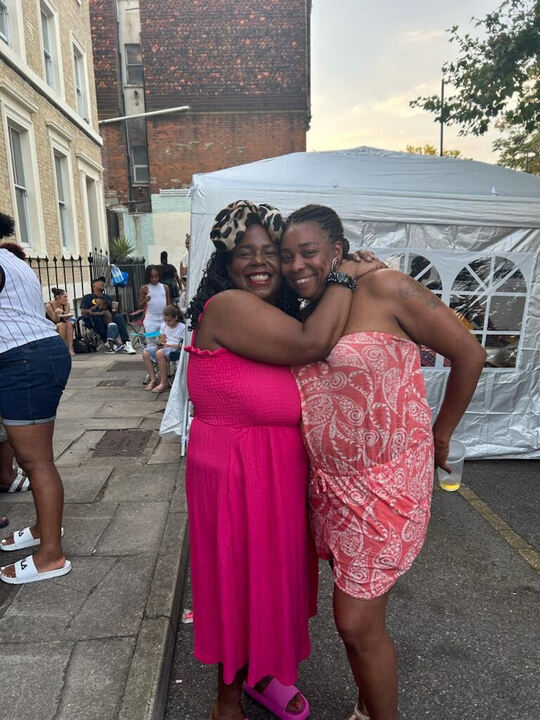 Jackie Finnigan, 52, hugging shooting victim Lianne (right) at a recent party