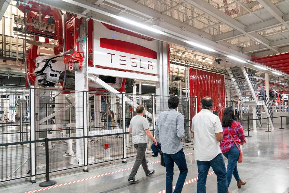 The inside of the Tesla Giga Texas manufacturing facility in April 2022