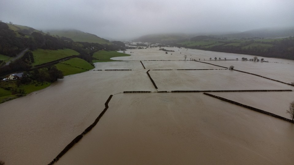 A flooded valley near Machynlleth in mid-Wales