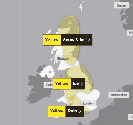 The Met Office has issued its latest weather warnings for Monday