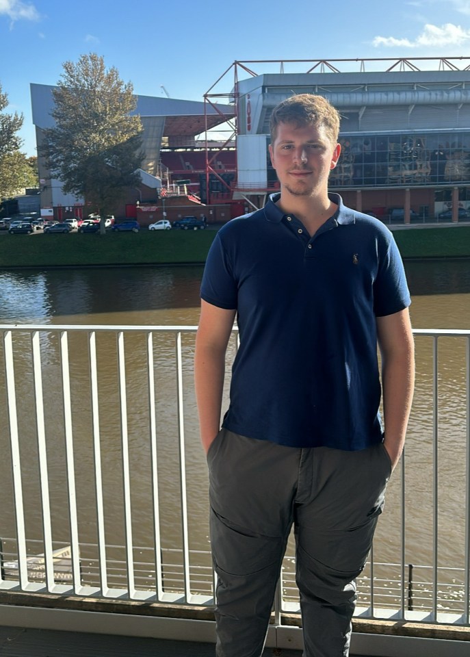 Ognjen Radoman, 20, has views of Nottingham Forest's stadium from his balcony