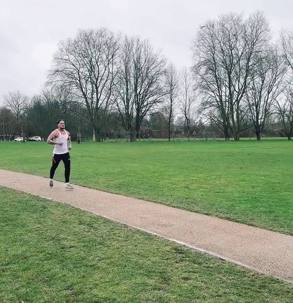 The porn creep can be seen jogging through a park