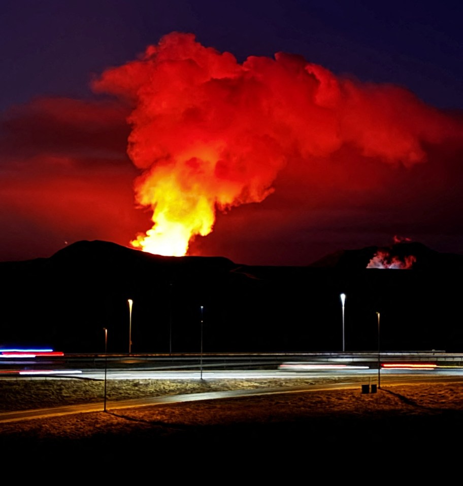 The volcano spewed bursts of lava and sent huge plumes of smoke into the sky