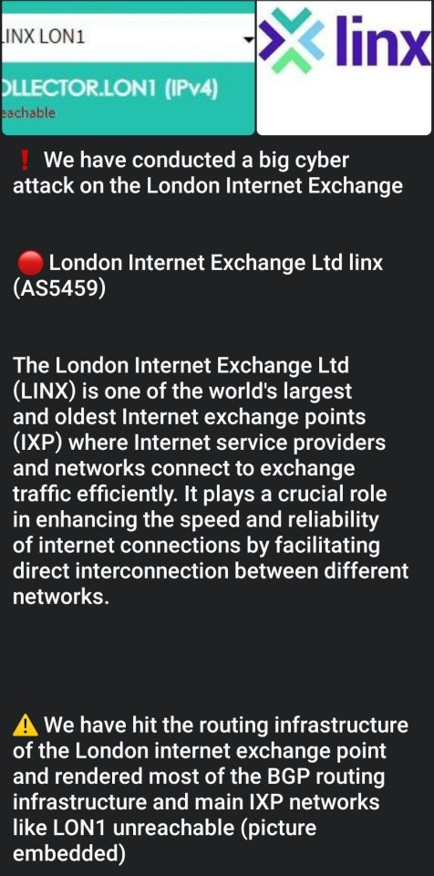 The cyber attack struck the London Internet Exchange