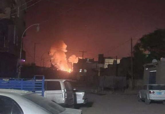 Fire is seen after an airstrike near capital Sanaa in Yemen