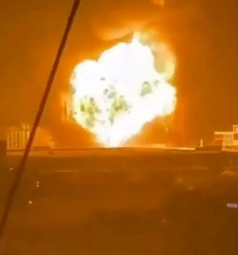 Footage shows how the truck was engulfed in fire before a second giant explosion