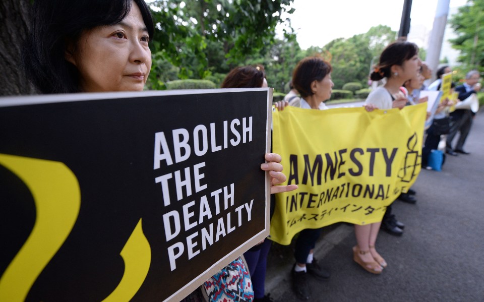 A protest denouncing the death penalty in front of the Justice Ministry in Tokyo in 2014