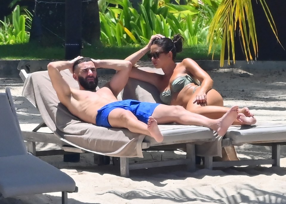 Karim Benzema sunbathes alongside ex-wife Chloe