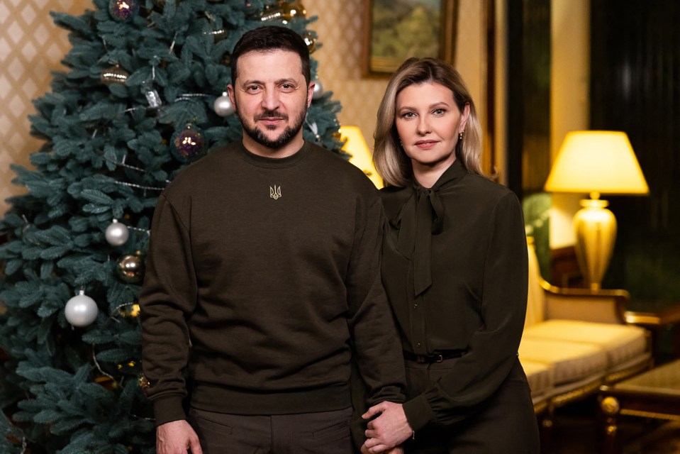 The dad-of-two with his wife Olena pictured during their defiant New Year’s address