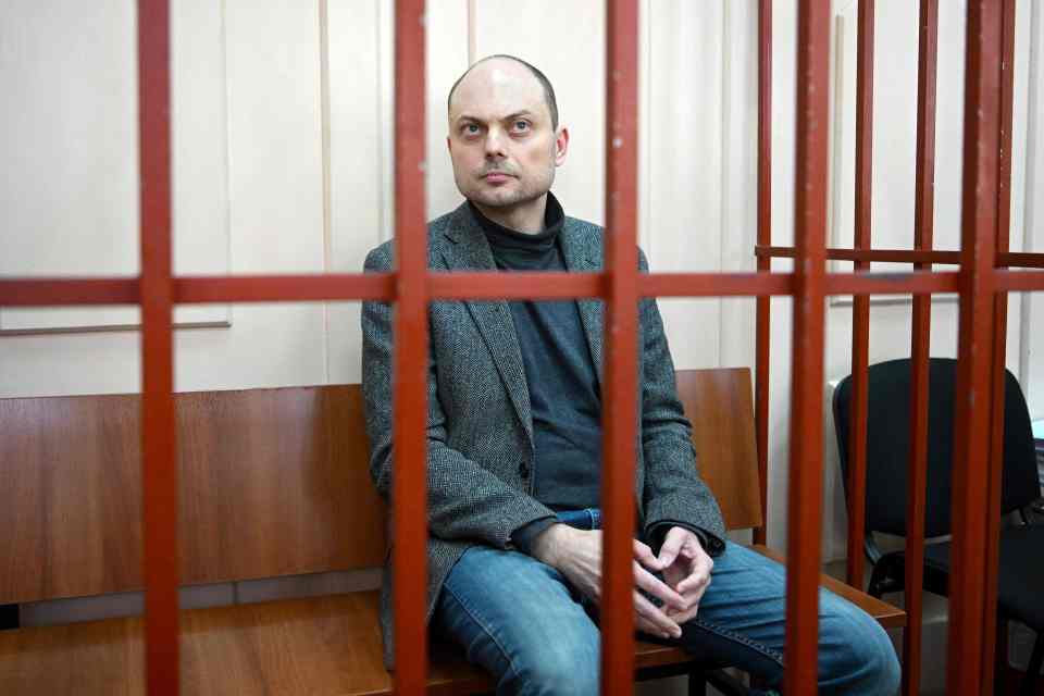 Kara-Murza is pictured behind bars just before he was sentenced to 25 years in April, 2023