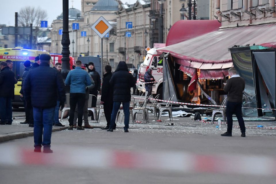 The aftermath of the bomb that tore through a St Petersburg café which killed Tatarsky and injured over 30 others