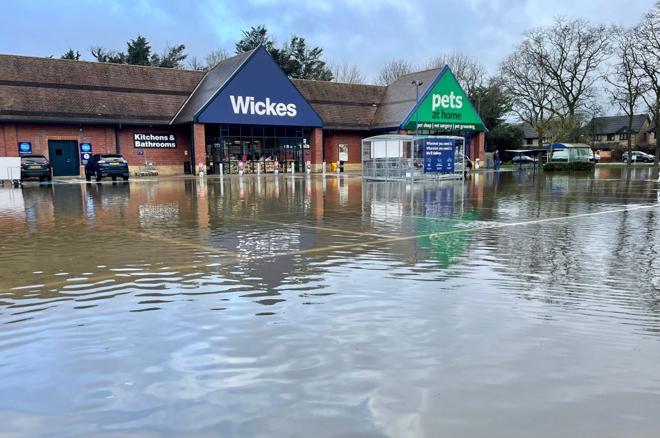 The rainwaters almost lapped at the door of Winnersh's Wickes in Berks